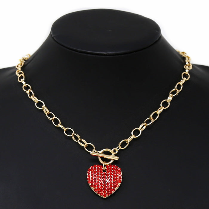 Pink Rhinestone Heart Silver Chain Choker Necklace – Girl's Dream +